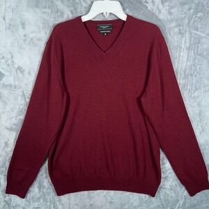 Mantovani Studio 100% Cashmere Sweater Mens XL Red V Neck Italy Knit Long Sleeve